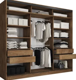 Zestawy Mebli Do Przedpokoju|Szafy Trzydrzwiowe>BROMARKT Loftowa duża szafa przesuwna z lustrem 280 cm LOFT MAX dąb lefkas