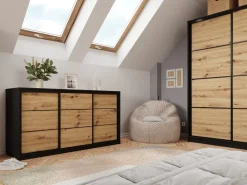 Komody></noscript>BROMARKT Loftowa komoda do sypialni 180 cm z szufladami i drążkiem LOFT