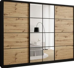 Zestawy Mebli Do Przedpokoju|Szafy Trzydrzwiowe>BROMARKT Loftowa szafa przesuwna 280 cm z lustrem i półkami EDGE