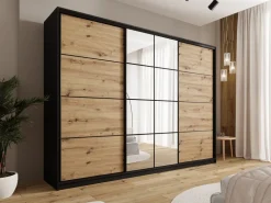 Zestawy Mebli Do Przedpokoju|Szafy Trzydrzwiowe></noscript>BROMARKT Loftowa szafa przesuwna 280 cm z lustrem i półkami EDGE