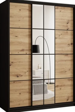 Zestawy Mebli Do Przedpokoju|Szafy Do Przedpokoju>BROMARKT Loftowa szafa przesuwna 150 cm z lustrem i drążkami EDGE