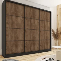 Zestawy Mebli Do Przedpokoju|Szafy Trzydrzwiowe></noscript>BROMARKT Loftowa szafa przesuwna 280 cm do garderoby LOFT MAX dąb lefkas