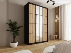 Zestawy Mebli Do Przedpokoju|Szafy Trzydrzwiowe></noscript>BROMARKT Loftowa szafa przesuwna 150 cm z lustrem i półkami EDGE MAX