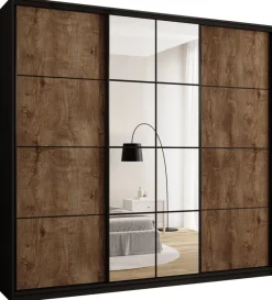 Zestawy Mebli Do Przedpokoju|Szafy Trzydrzwiowe>BROMARKT Loftowa szafa przesuwna do sypialni 250 cm z lustrem EDGE MAX