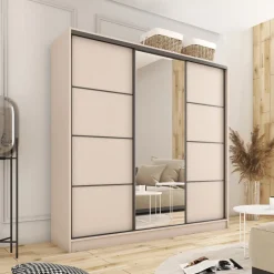 Szafy Trzydrzwiowe|Szafy Do Przedpokoju></noscript>BROMARKT Loftowa szafa przesuwna z lustrem 200 cm LOFT MAX beż piaskowy