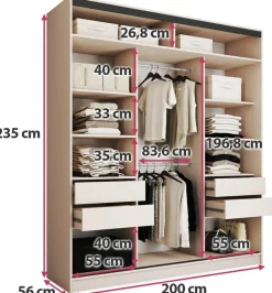 Szafy Trzydrzwiowe|Szafy Do Przedpokoju></noscript>BROMARKT Loftowa szafa przesuwna z lustrem 200 cm LOFT MAX beż piaskowy