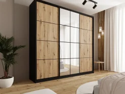 Zestawy Mebli Do Przedpokoju|Szafy Trzydrzwiowe></noscript>BROMARKT Loftowa szafa przesuwna z lustrem 250 cm do sypialni EDGE MAX