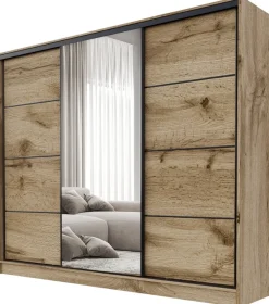 Zestawy Mebli Do Przedpokoju|Szafy Trzydrzwiowe>BROMARKT Loftowa szafa przesuwna z lustrem 200 cm BEST dąb wotan