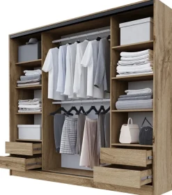 Zestawy Mebli Do Przedpokoju|Szafy Trzydrzwiowe>BROMARKT Loftowa szafa przesuwna z lustrem 200 cm BEST dąb wotan