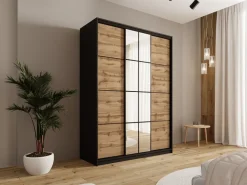 Zestawy Mebli Do Przedpokoju|Szafy Trzydrzwiowe></noscript>BROMARKT Loftowa szafa przesuwna z lustrem 150 cm do sypialni EDGE