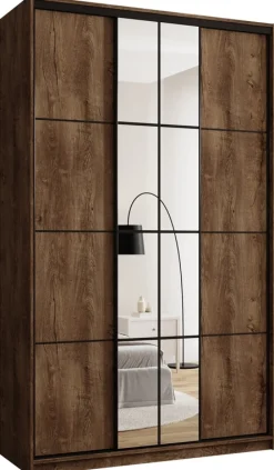 Szafy Trzydrzwiowe|Szafy Do Przedpokoju>BROMARKT Loftowa szafa przesuwna z lustrem i szufladami 150 cm EDGE MAX dąb lefkas