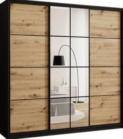 Zestawy Mebli Do Przedpokoju|Szafy Trzydrzwiowe>BROMARKT Loftowa szafa przesuwna z lustrem 200 cm z drążkami i półkami EDGE