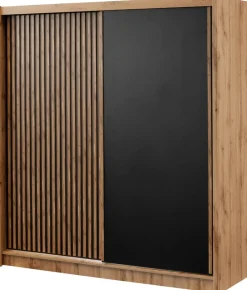 Zestawy Mebli Do Przedpokoju|Szafy Dwudrzwiowe>Stolar Loftowa szafa przesuwna z lamelami 203 cm LANDO dąb wotan