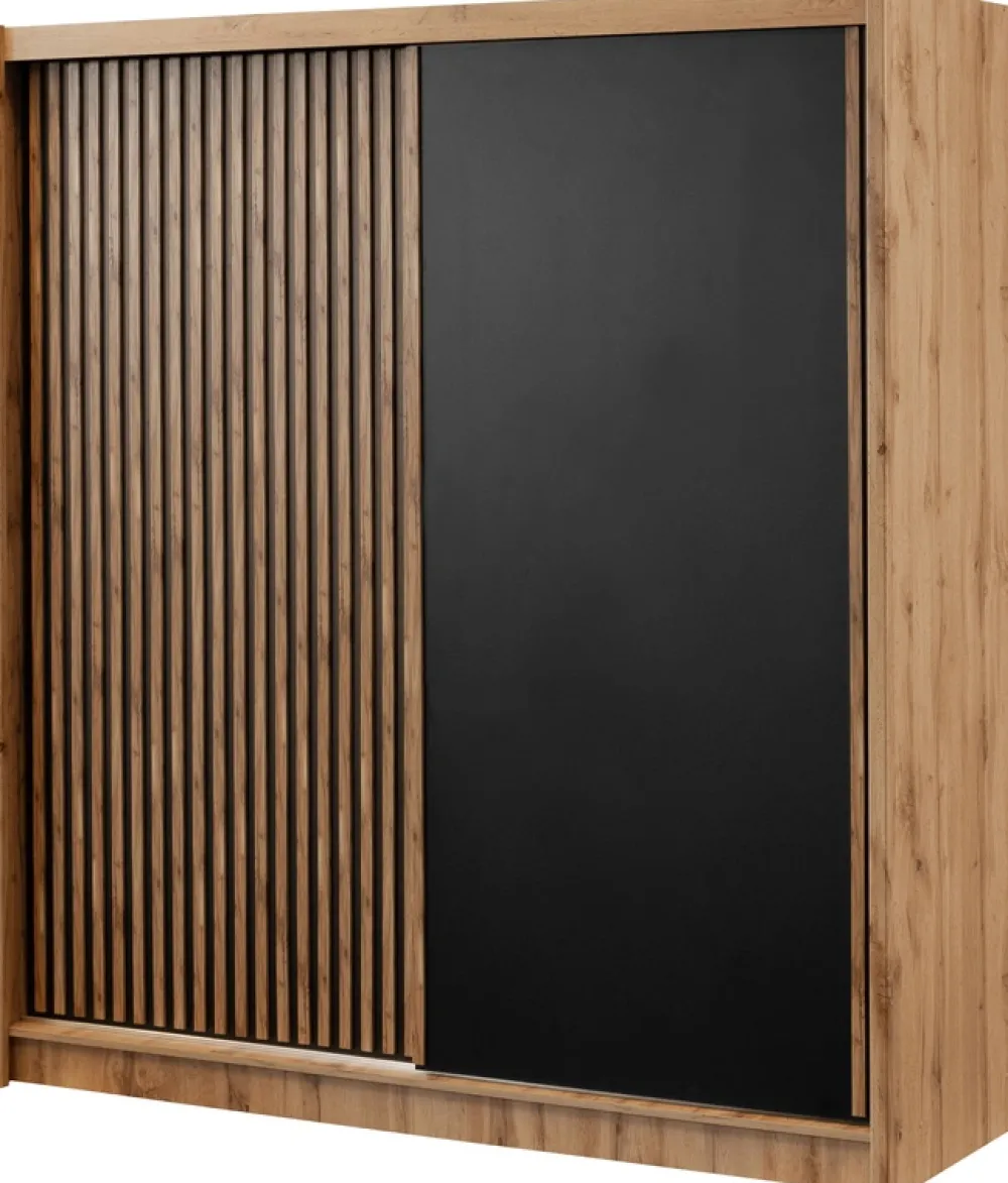 Zestawy Mebli Do Przedpokoju|Szafy Dwudrzwiowe>Stolar Loftowa szafa przesuwna z lamelami 203 cm LANDO dąb wotan