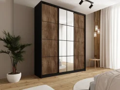 Zestawy Mebli Do Przedpokoju|Szafy Trzydrzwiowe></noscript>BROMARKT Loftowa szafa przesuwna z lustrem 200 cm do sypialni EDGE MAX