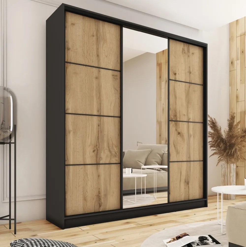 Szafy Trzydrzwiowe|Szafy Do Przedpokoju>BROMARKT Loftowa szafa przesuwna z lustrem 180 cm LOFT MAX