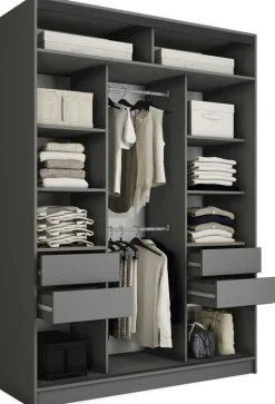 Zestawy Mebli Do Przedpokoju|Szafy Trzydrzwiowe>BROMARKT Loftowa szafa przesuwna z półkami i szufladami 150 cm LOFT MAX