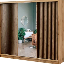 Zestawy Mebli Do Przedpokoju|Szafy Trzydrzwiowe>Stolar Loftowa szafa przesuwna z lustrem i lamelami 250 cm LANDO