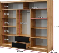 Zestawy Mebli Do Przedpokoju|Szafy Trzydrzwiowe></noscript>Stolar Loftowa szafa przesuwna z lustrem i lamelami 250 cm LANDO