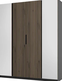 Szafy Otwierane|Szafy Z Lustrem>Lempert Loftowa szafa z lustrem i lamelami do sypialni 200 cm KARAT