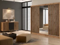 Komody></noscript>Stolar Loftowa trzydrzwiowa komoda z lamelami 150 cm LANDO