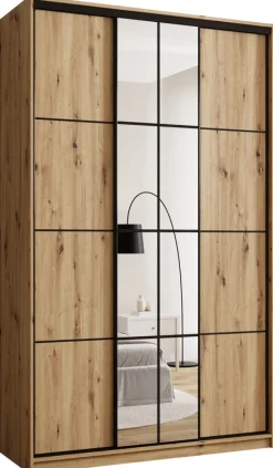 Zestawy Mebli Do Przedpokoju|Szafy Trzydrzwiowe>BROMARKT Loftowa trzydrzwiowa szafa przesuwna 150 cm z półkami EDGE MAX dąb artisan