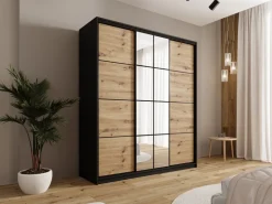 Zestawy Mebli Do Przedpokoju|Szafy Trzydrzwiowe></noscript>BROMARKT Loftowa trzydrzwiowa szafa przesuwna z lustrem 180 cm EDGE