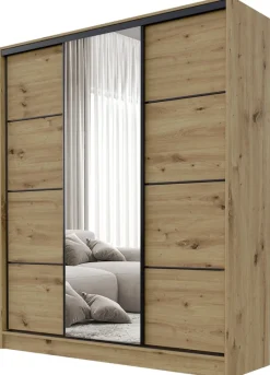 Zestawy Mebli Do Przedpokoju|Szafy Trzydrzwiowe>BROMARKT Loftowa trzydrzwiowa szafa przesuwna 160 cm BEST dąb artisan