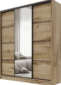Zestawy Mebli Do Przedpokoju|Szafy Trzydrzwiowe>BROMARKT Loftowa trzydrzwiowa szafa przesuwna 160 cm BEST dąb wotan