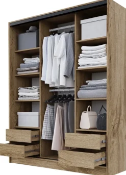 Zestawy Mebli Do Przedpokoju|Szafy Trzydrzwiowe>BROMARKT Loftowa trzydrzwiowa szafa przesuwna 160 cm BEST dąb wotan