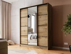 Zestawy Mebli Do Przedpokoju|Szafy Trzydrzwiowe></noscript>BROMARKT Loftowa trzydrzwiowa szafa przesuwna 160 cm BEST dąb wotan
