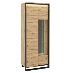 Zestawy Mebli Do Salonu|Witryny>lenart. Loftowa witryna do salonu szklane półki dąb artisan QUANT