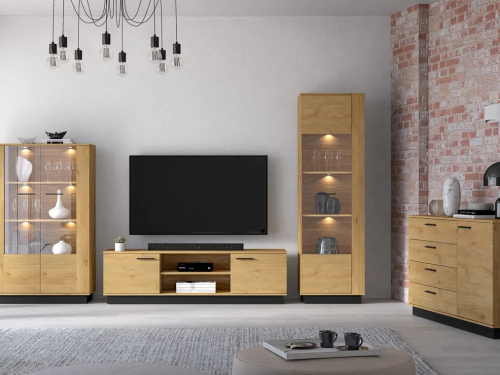 Zestawy Mebli Do Salonu|Witryny>ML Meble Loftowa witryna do salonu 92 cm MONELLI dąb stylowy