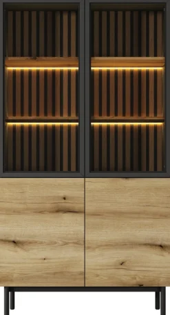 Zestawy Mebli Do Salonu|Witryny></noscript>LASKI Loftowa witryna na książki przeszklona 100 cm LARINO