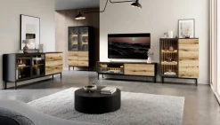 Zestawy Mebli Do Salonu|Witryny></noscript>LASKI Loftowa witryna na książki przeszklona 100 cm LARINO