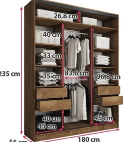 Zestawy Mebli Do Przedpokoju|Szafy Trzydrzwiowe></noscript>BROMARKT Loftowa wysoka szafa przesuwna z lustrem 180 cm EDGE MAX dąb lefkas