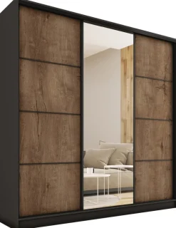 Zestawy Mebli Do Przedpokoju|Szafy Trzydrzwiowe>BROMARKT Loftowa wysoka szafa przesuwna z lustrem 200 cm LOFT MAX