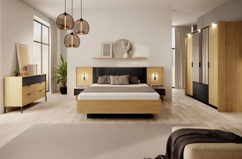 Zestawy Mebli Do Sypialni>LASKI Loftowe meble do sypialni z szafą BALLESO dąb baltic