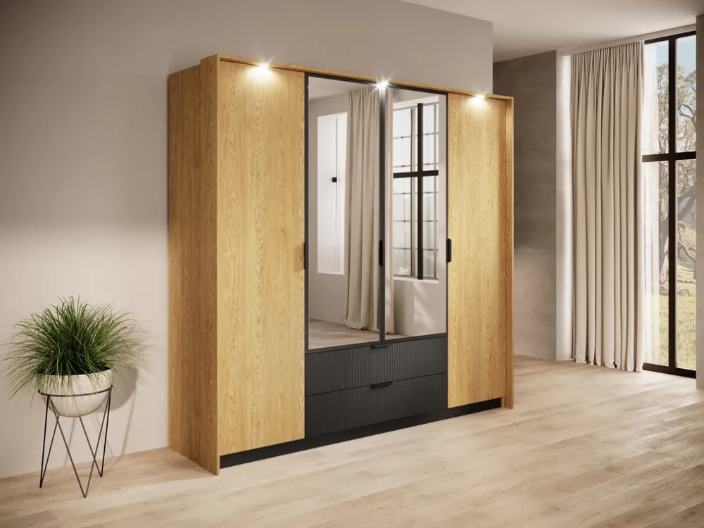 Zestawy Mebli Do Sypialni>LASKI Loftowe meble do sypialni z szafą BALLESO dąb baltic