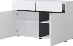 Zestawy Mebli Do Sypialni|Komody>Helvetia Mała biała komoda z szufladami i półkami 120 cm CROSS