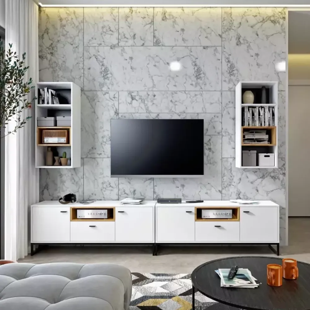 Zestawy Mebli Młodzieżowych>GiB Meble Mała biała meblościanka do salonu OLI