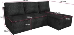 Narożniki></noscript>IZABELLA MEBLE Mała czarna rozkładana rogówka z funkcją spania HECTOR