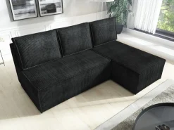 Narożniki></noscript>IZABELLA MEBLE Mała czarna rozkładana rogówka z funkcją spania HECTOR