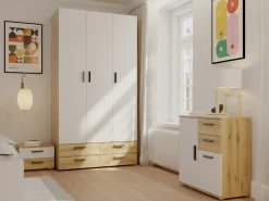 Zestawy Mebli Do Sypialni|Komody>INTER MEBLE Mała komoda 74 cm do salonu z szufladami BOSCO dąb artisan