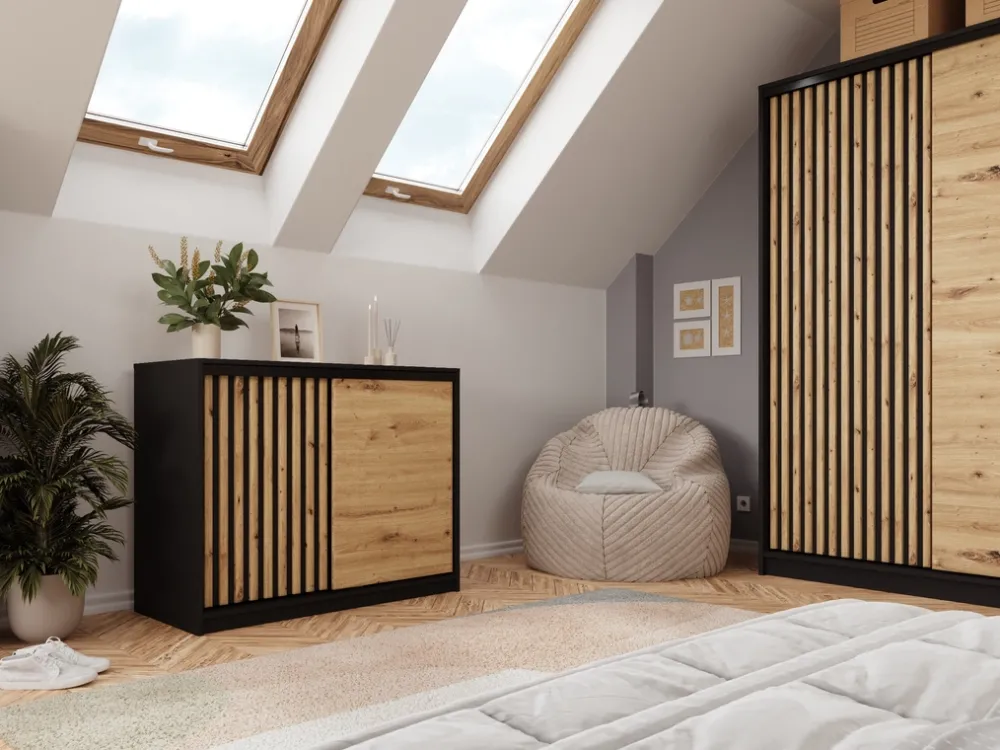 Komody>BROMARKT Mała komoda przesuwna 120 cm z lamelami i szufladami LOFT