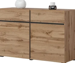 Zestawy Mebli Do Sypialni|Komody></noscript>Helvetia Mała komoda z szufladami do salonu 120 cm CROSS dąb wotan