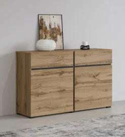 Zestawy Mebli Do Sypialni|Komody></noscript>Helvetia Mała komoda z szufladami do salonu 120 cm CROSS dąb wotan