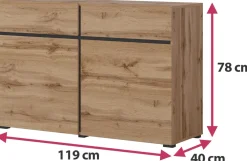 Zestawy Mebli Do Sypialni|Komody></noscript>Helvetia Mała komoda z szufladami do salonu 120 cm CROSS dąb wotan