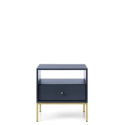 Szafki Nocne>PIASKI Mała szafka nocna z szufladą nowoczesna MONTI granat złoty granatowy