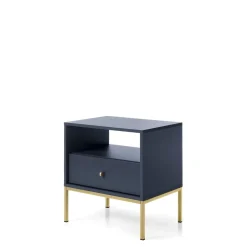 Szafki Nocne></noscript>PIASKI Mała szafka nocna z szufladą nowoczesna MONTI granat złoty granatowy
